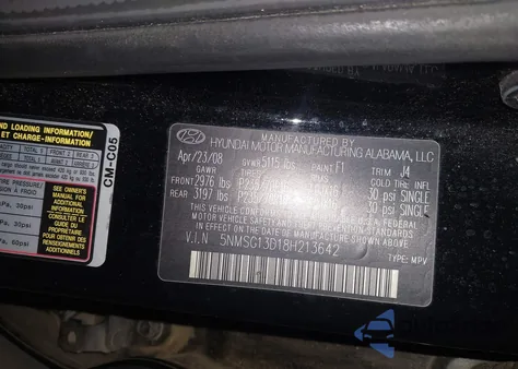 2008 Hyundai Santa Fe Gls z USA, uszkodzony, nr VIN 5NMSG13D18H213642